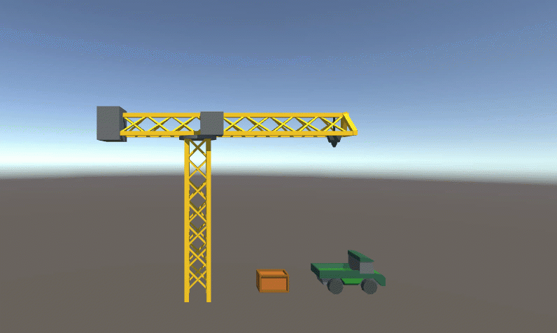 Unity crane app with crane picking up container