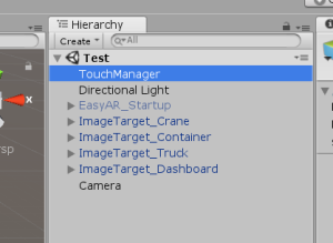 TouchManager highlighted in Unity Hierarchy