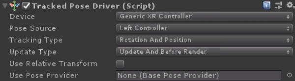 Tracked Pose Driver settings for left controller